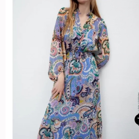 Zara maxi multicolor paisley dress, size L, new - Picture 2 of 12